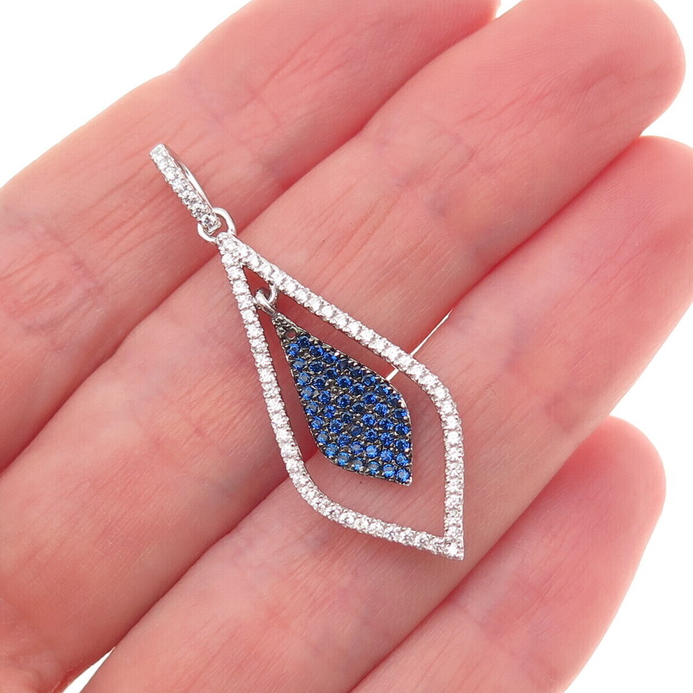 925 Sterling Silver Round-Cut Blue & White Petal Charm Pendant